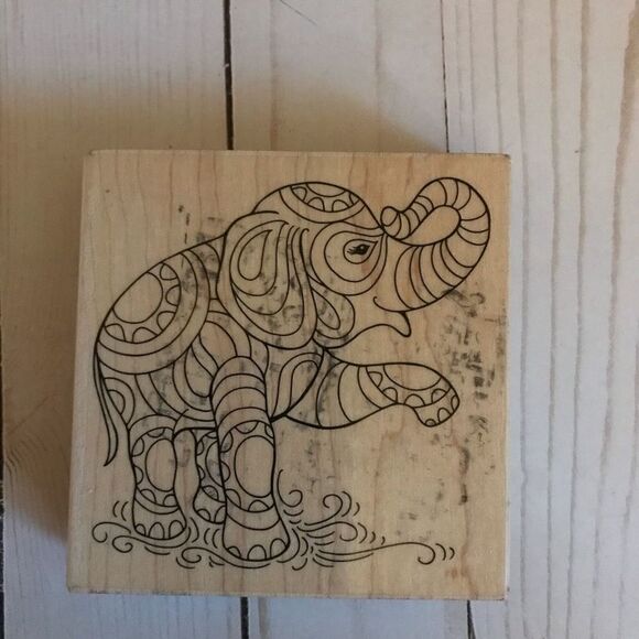 Stampendous Large Elephant rubber stamp preowned 4” x 4” card making - Picture 1 of 2